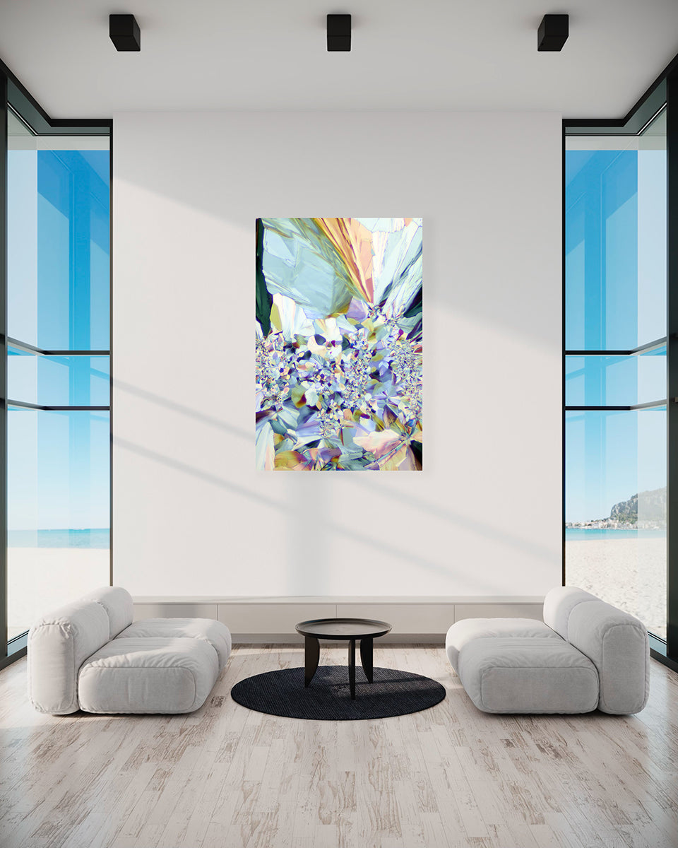 "ARRANGEMENT IN BLUES" -Photograph of crystalline tartaric found in wine